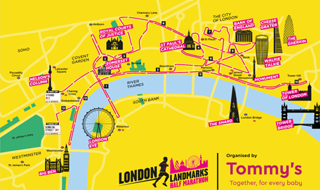 London Landmarks Half Marathon route map