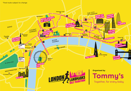 London Landmarks Half Marathon route map