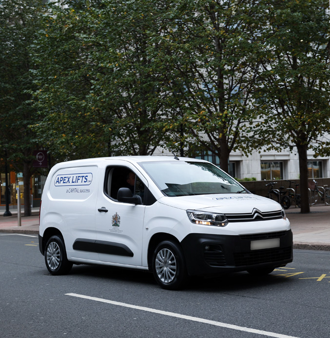 Apex van driving on the road