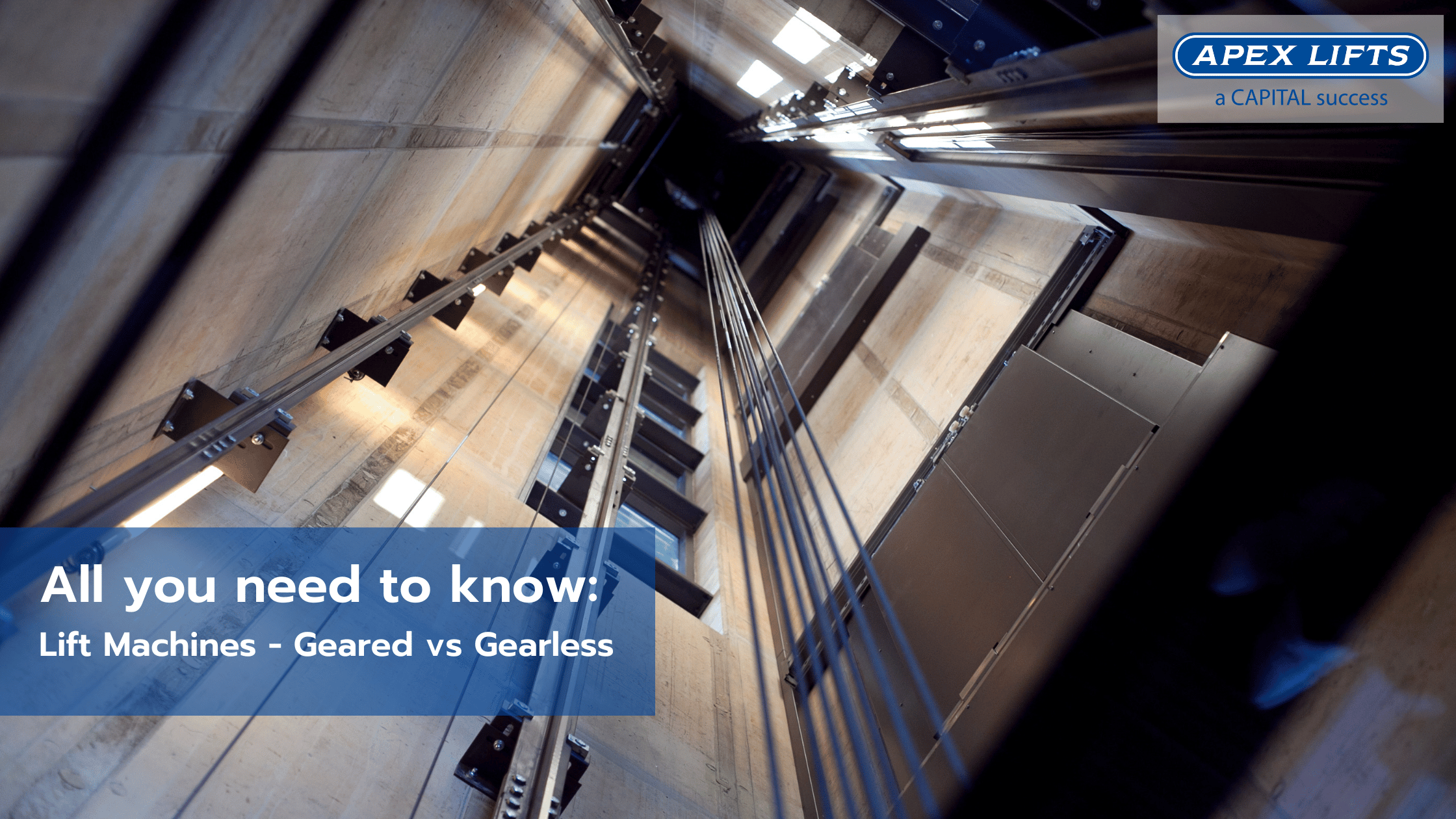 all you need to know about geared vs gearless lift machines blog post cover